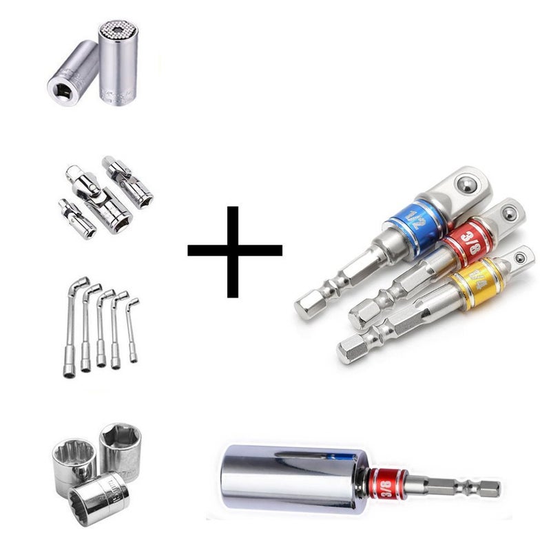 Fruholt 3-Piece Socket Adapter Extension Set, 1/4, 3/8, 1/2 Inch Hex Shank, Impact Grade, Power Drill to Socket Converter - Image 2